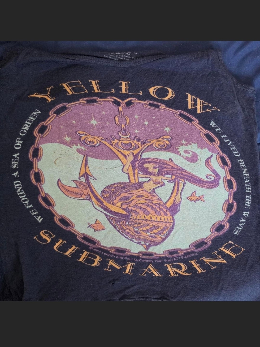 Yellow Submarine Graphic Womens Tee - Navy with Purple & Yellow